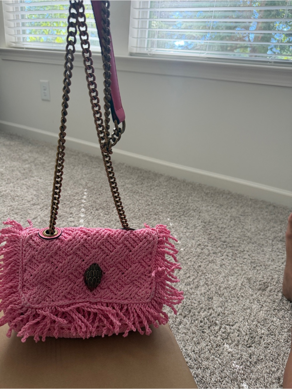 Kurt Geiger Pink Fringe Chain Crossbody Bag